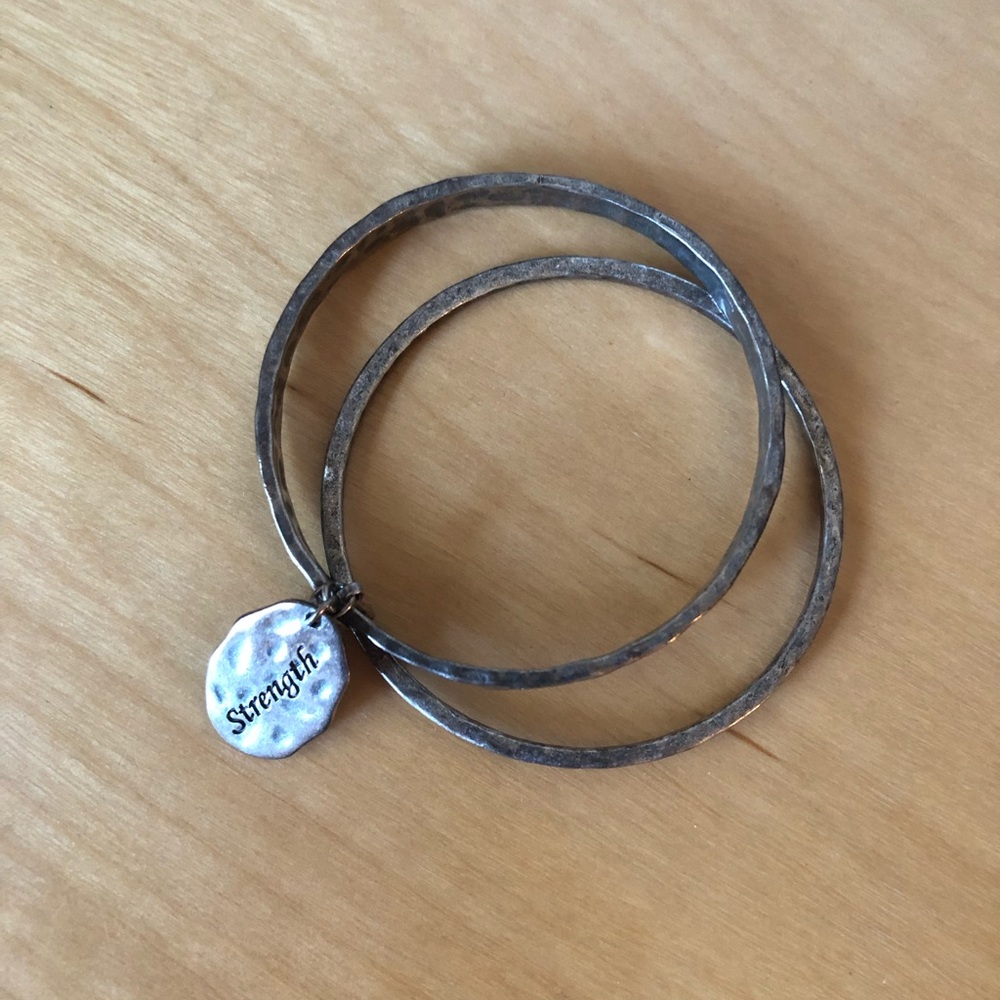 Vintage Silver Strength double cuff bracelet